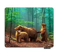 Tapis de souris de jeu ours marron famille d'ours dans la forêt tapis de souris pour ordinateur de bureau, ordinateur portable, bureau 23,9 x 20,1 cm, caoutchouc antidérapant