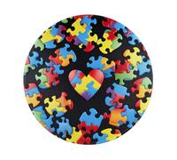 Tapis de souris de jeu pour la sensibilisation à l'autisme - Motif cœur - Base ronde antidérapante en caoutchouc - Tapis de souris pour ordinateur portable - Pour joueur, bureau, maison
