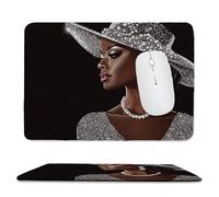 Tapis de Souris de jeu pour Ordinateur portable 360x300x3mm, Base en Caoutchouc Antidérapant avec Bords Cousus pour la Maison, le Bureau, le Clavier D'ordinateur Portable - Femme au chapeau M-131