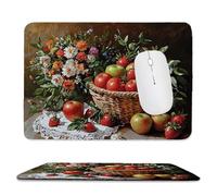 Tapis de Souris de jeu pour Ordinateur portable 420x350x3mm, Base en Caoutchouc Antidérapant avec Bords Cousus pour le Bureau, le Clavier D'ordinateur Portable - Panier de fruits fleurs M-245