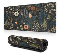 Tapis de souris de jeu rétro XXL - 800 x 300 mm - En caoutchouc - Grands bords cousus - Étanche - Antidérapant - Pour PC, ordinateur portable - Améliore la précision et la vitesse (fleurs de la