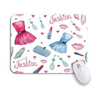 Tapis De Souris De Jeu Robe De Soirée Aquarelle Boucles d'oreilles Lèvres Pochette Chaussures Bisous Tapis De Souris Carré Personnalisé Bureau Tapis Souris, pour Jeux, 25 x 30cm