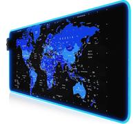 Tapis de Souris de Jeu RVB - 800 x 300 mm - XXL - LED Multicolore - 7 Couleurs LED Plus 4 Modes d'effets - pour précision et Vitesse - Dessous caoutchouté - Lavable - Carte du Monde Bleue