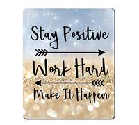 Tapis de souris de jeu, « Stay Positive Work Hard and Make It Happen » avec citations inspirantes - Noir pailleté