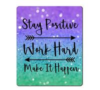 Tapis de souris de jeu, Stay Positive Work Hard and Make It Happen avec citations inspirantes Violet Vert Paillettes Noir