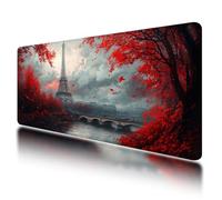 Tapis de Souris de Jeu, Tapis de Souris XXL Rouge 1200 x 600 mm, sous Main Bureau avec Coutures sur Les Bords, Mouse Pad Paris Imperméable Antidérapant pour Accessoire Bureau, pour Gamer, PC, O-49