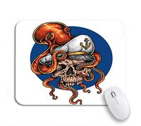 Tapis De Souris De Jeu Tatouage Bleu D'Un Animal Tenant Un Crâne De Capitaine Et Une Tentacule Kraken Tapis De Souris Carré Résistant À Usure Tapis Souris, Pour Maison, Jeux, 25 x 30cm