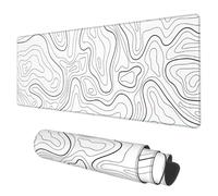 Tapis de souris de jeu tendu avec carte topographique blanche, grand tapis de souris de 80 x 30 cm, avec base antidrapante et bord cousu, long