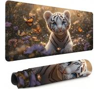 Tapis de Souris de Jeu Tigre Tapis Souris XXL 500 x 250 mm, Papillon sous Main Bureau Bords Cousus Imperméable Antidérapant, pour PC, Ordinateur Portable Améliore la Précision et la Vitesse C-1388