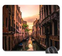 Tapis De Souris De Jeu, Venise Italie Coucher De Soleil Crépuscule Ciel Nuages Canal Eau Mousepad Antidérapante Gamer Mouse Pad Bords Cousus sous Main Bureau pour Pc Souris Ordinateur 25X30Cm