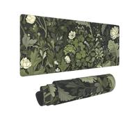Tapis de souris de jeu vert sauge XL 80 x 30 cm motif végétal motif botanique grand tapis de souris de jeu pour clavier complet base en caoutchouc antidérapant bords cousus pour la maison et le bureau