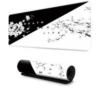 Tapis de souris de jeu XL, 800 × 300 × 3 mm Tapis de souris Bords cousus Tapis de souris Long Dessous en caoutchouc antidérapant Noir et blanc, Sous-main de bureau Améliore la précision (Fleur de