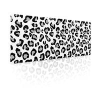 Tapis de souris de jeu XL imprimé léopard blanc, texture guépard gris, grand tapis de bureau étendu, base en caoutchouc antidérapant, bords cousus pour clavier, 80 x 30 cm