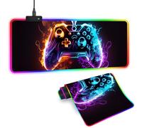 Tapis de souris de jeu XL RVB avec 14 modes d'éclairage, tapis de souris lumineux, 80 x 30 cm, antidérapant, style manette de jeu, grand tapis de souris LED, noir, accessoires de jeu lumineux pour