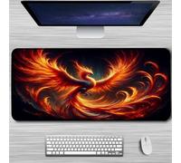 Tapis De Souris de Jeu XXL 600x300x2mm, Mouse Pad avec Bords Cousus et Base en Caoutchouc Antidérapante, Grand Tapis de Souris Gaming pour Les Jeux et Le Bureau-Phénix de Feu
