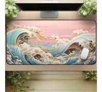 Tapis De Souris de Jeu XXL 700x300x2mm, Mouse Pad avec Bords Cousus et Base en Caoutchouc Antidérapante, Grand Tapis de Souris Gaming pour Les Jeux et Le Bureau-Pearl Seawaves