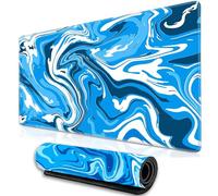 Tapis de souris de jeu XXL - Motif fluide - 900 x 400 mm - Bords cousus - Étanche - Antidérapant - En caoutchouc - Pour PC, MacBook, ordinateur portable - Améliore la précision et la vitesse - Bleu