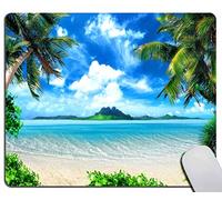 Tapis de souris de plage, palmiers tropicaux et paysage d'île d'eau de mer fraîche, tapis de souris rectangulaire en caoutchouc antidérapant pour bureau, maison, ordinateur portable, 24,1 x 20,1 x 0,3