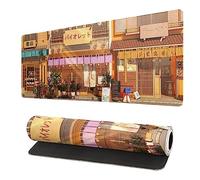 Tapis de souris de rue japonaise mignon XL Grand tapis de souris de jeu Kawaii avec bords cousus, base en caoutchouc antidérapant pour bureau, maison et jeux 80 x 30 cm