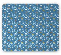 Tapis De Souris Dessin Animé Renard Animaux sur Une Île De Glace Ours Polaire Morse Phoque Barbu Bœuf Musqué Doodle Bureau Tapis Souris Doux Tapis De Souris Carré, pour Maison, 25x30cm