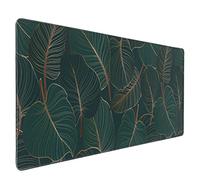 Tapis de souris d'été motif feuilles tropicales, 80 x 40 cm, XXL, motif feuilles vert foncé, grand tapis de souris avec base en caoutchouc antidérapant avec bords cousus pour bureau de jeu