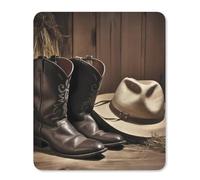 Tapis De Souris D'Ordinateur Bottes Western avec Chapeau De Cowboy Noir Antidérapante Tapis De Souris Optimisé Mousepad pour Pc Jeux Ordinateur 25X30Cm