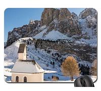 Tapis De Souris D'Ordinateur, Chapelle des Dolomites du Tyrol du Sud Joug Val Gardena Gamer Mouse Pad Antidérapante Tapis De Souris De Jeu Bords Cousus Tapis De Bureau pour Pc 25X30Cm