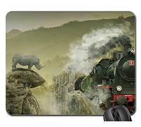 Tapis De Souris D'Ordinateur, Locomotive Train Rhino Locomotive À Vapeur Chemin De Fer Mousepad Antidérapante Tapis Souris Bords Cousus Souris De Bureau pour Ordinateur Jeux 25X30Cm