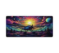 Tapis de souris d'ordinateur Une photo d'avion planeur dans le domaine spatial dans le style étendu 40x90cm Grand sous main de bureau avec base antidérapante et bord cousu pour les jeux de bureau