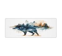 Tapis de souris double exposition illustration de loup dans un grand tapis de souris avec base en caoutchouc antidérapant étendue avec bords cousus, grand tapis de souris pour ordinateur de jeu