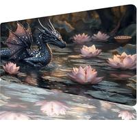 Tapis de Souris Dragon Tapis de Souris Gaming xxl 1000x500x3mm, Étang Mouse Pad Imperméable et Antidérapant les Bords à Double Couture Assurent Durabilité, Tandis Tissu Microfibre Cadeaux Homme N1-661