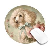 Tapis de souris élégant motif caniche floral, œuvre d'art de chien de couleur crème douce avec roses, accessoire de bureau de style vintage pour la maison ou le bureau, tapis de souris de jeu rond
