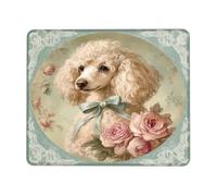 Tapis de souris élégant motif caniche floral, œuvre d'art de chien de couleur crème douce avec roses, accessoire de bureau de style vintage pour la maison ou le bureau, tapis de souris de jeu