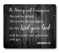 Tapis de souris en bois noir avec citation inspirante rustique, versets de la Bible chrétienne Écriture Joshua 1:9 Be Strong and Courageous, Positive Motivation Citations Blanc Noir