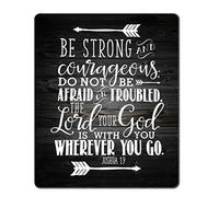Tapis de souris en bois noir avec citation inspirante rustique, versets de la Bible chrétienne Écriture Joshua 1:9 Be Strong and Courageous, Positive Motivation Citations Blanc Noir