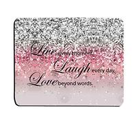 Tapis de souris en caoutchouc antidérapant avec citation Live Love Laugh Rose