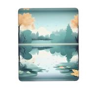 Tapis de souris en caoutchouc épais avec bord verrouillable - Motif feuilles mortes sur un lac tranquille - Multicolore - 21,1 x 26,2 cm - Pour bureau, jeux, étude et bureau