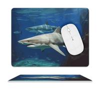 Tapis de souris en cuir imperméable avec base antidérapante - Deux requins blancs imprimés pour ordinateur portable, bureau, maison