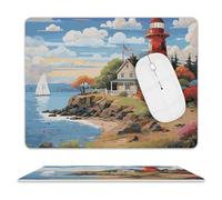 Tapis de souris en cuir imperméable avec base antidérapante - Motif phare côtier - Pour ordinateur portable, bureau, maison
