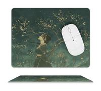 Tapis de souris en cuir imperméable avec base antidérapante portant une robe verte imprimée pour ordinateur portable, bureau, maison