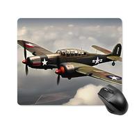 Tapis de souris en forme d'avion de la Seconde Guerre mondiale avec bords cousus, tapis de souris en tissu lavable, tapis de souris en caoutchouc antidérapant, design parfait pour les jeux, ordinateur