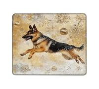 Tapis de souris en forme de chien avec flocons de neige d'hiver, motif berger allemand, marron doré, bords cousus antidérapants pour la maison, le bureau, les jeux, carré, 20,3 x 25,4 cm