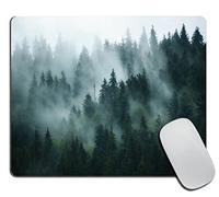 Tapis de souris en forme de forêt brumeuse, pin naturel, paysage de montagne brumeuse, forêt boisée, base en caoutchouc antidérapant, tapis de souris d'ordinateur sans fil 24 x 20 x 0,3 cm