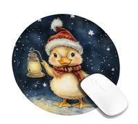 Tapis de souris en forme de lanterne caneton d'hiver, joli bébé canard avec chapeau et écharpe rouges, antidérapant, lavable, pour la maison et le bureau, rond, 20,3 x 20,3 cm