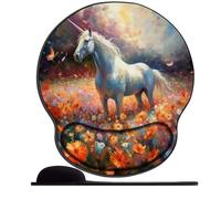 Tapis de souris ergonomique avec repose-poignet en gel, pour ordinateur portable, ordinateur, maison, bureau, travail, jeux vidéo, champ de fleurs licorne (10)