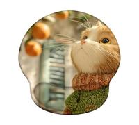 Tapis de Souris Ergonomique avec Support de Poignet - Lisse pour Haute Précision, Design sans Couture, Base en PU Antidérapant pour Home Office, Travail & Gaming, Chat & Orange (226x251mm) WT#1956