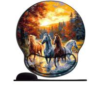 Tapis de souris ergonomique avec support de poignet, motif chevaux sautants, ruisseau, forêt arc-en-ciel, coucher de soleil (4) avec gel de silicone confortable, base antidérapante en polyuréthane,