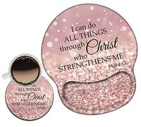 Tapis de souris ergonomique en gel avec support de poignet - Pour la maison et le travail - Pour taper facilement et soulager la douleur - Dessous de verre - Motif Philippiens 4:13 - Rose pailleté