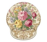 Tapis de Souris Ergonomique, Mousepad avec Remplissage en Mousse à Mémoire, Base PU en Silicone Antidérapante, Résistant à Usure Lavable, pour Bureau et Jeux, 251x226mm Crème Damas X#960