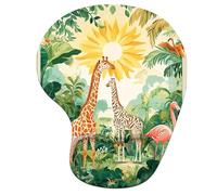 Tapis de Souris Ergonomique, Tapis de Souris Gaming avec Repose-Poignet en Mousse à Mémoire de Forme, Non-Slip Surface, Mouse Mat avec Base en PU Antidérapant (Girafe & Usine, 23 * 19cm) 6H-2167